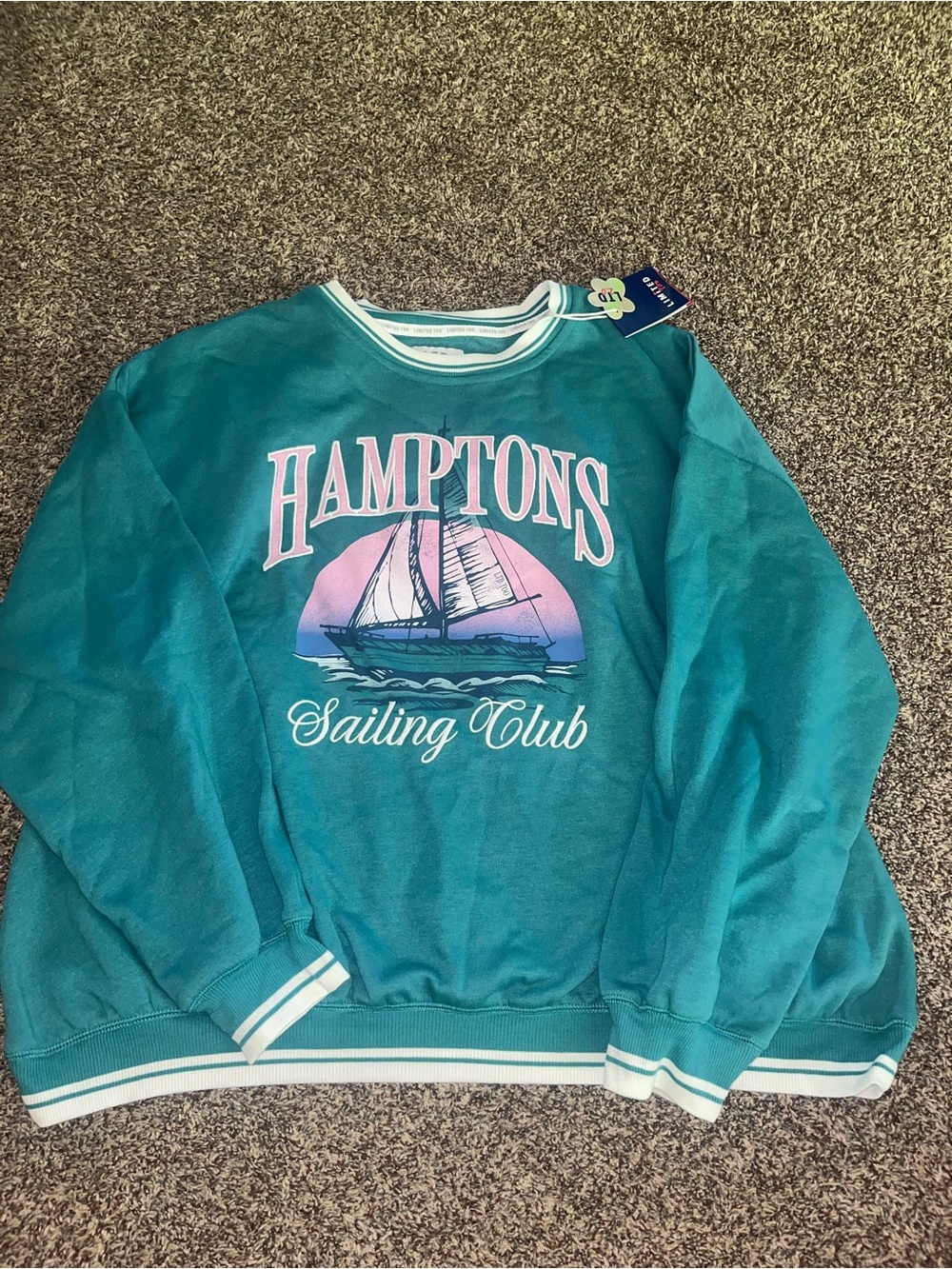 The Limited Teal Crewneck Sweatshirt with Pink Graphic